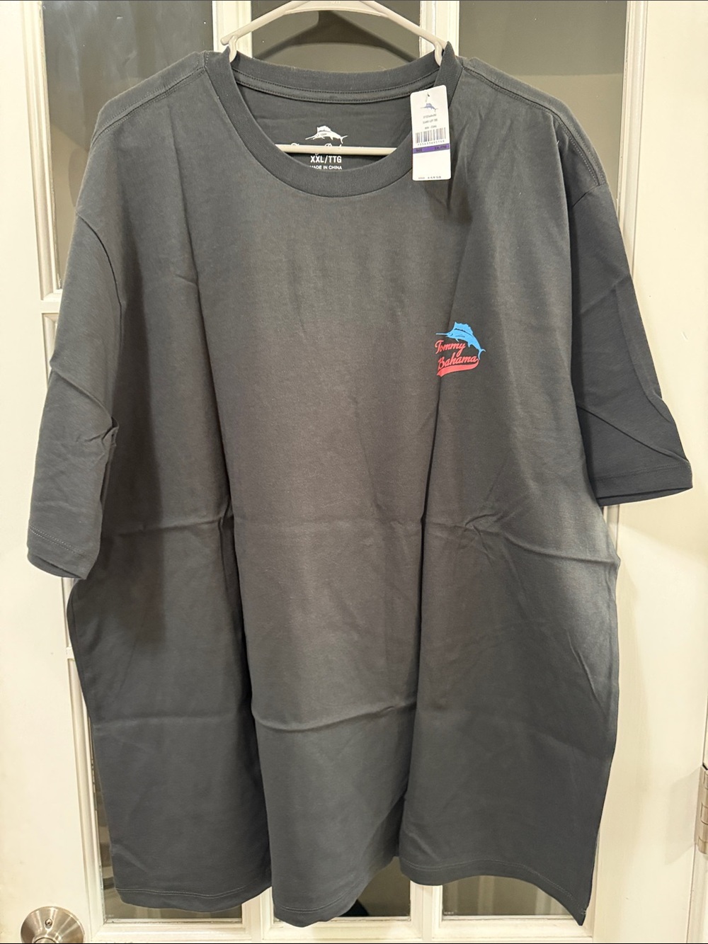 Tommy Bahama Charcoal Short Sleeve Graphic Tee with Small Blue & Red Logo